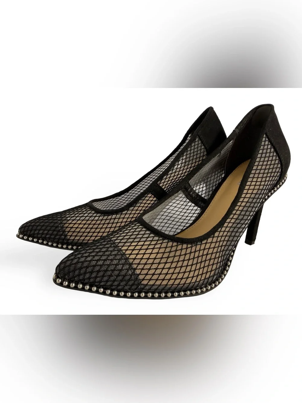 Bar III Black Mesh Pointed Flats with Studded Trim